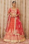Buy_Shyam Narayan Prasad_Orange Brocade Silk Round Embroidered Blouse Bridal Lehenga Set _at_Aza_Fashions