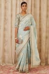 Buy_Shyam Narayan Prasad_Blue Chanderi Round Saree With Blouse_at_Aza_Fashions