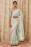 Shyam Narayan Prasad_Blue Chanderi Round Saree With Blouse_Online_at_Aza_Fashions