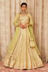 Buy_Shyam Narayan Prasad_Green Net, Cotton Satin Round Gota Embroidered Lehenga Set _at_Aza_Fashions