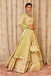 Shyam Narayan Prasad_Green Net, Cotton Satin Round Gota Embroidered Lehenga Set _Online_at_Aza_Fashions