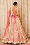 Shop_Shyam Narayan Prasad_Peach Net, Cotton Satin Scoop Neck Embroidered Bridal Lehenga Set _at_Aza_Fashions
