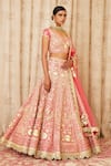 Shyam Narayan Prasad_Peach Net, Cotton Satin Scoop Neck Embroidered Bridal Lehenga Set _Online_at_Aza_Fashions