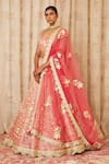 Buy_Shyam Narayan Prasad_Peach Net, Cotton Satin Scoop Neck Embroidered Bridal Lehenga Set _Online_at_Aza_Fashions