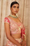 Shop_Shyam Narayan Prasad_Peach Net, Cotton Satin Scoop Neck Embroidered Bridal Lehenga Set _Online_at_Aza_Fashions