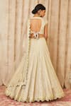 Shop_Shyam Narayan Prasad_Silver Cotton Satin Square Neck Embroidered Lehenga Set _at_Aza_Fashions