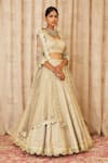 Shyam Narayan Prasad_Silver Cotton Satin Square Neck Embroidered Lehenga Set _Online_at_Aza_Fashions