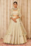 Buy_Shyam Narayan Prasad_Silver Cotton Satin Square Neck Embroidered Lehenga Set _Online_at_Aza_Fashions