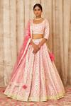 Buy_Shyam Narayan Prasad_Pink Raw Silk, Net Scoop Neck Gota Embroidered Bridal Lehenga Set _at_Aza_Fashions