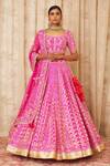 Buy_Shyam Narayan Prasad_Pink Raw Silk Scoop Neck Gota Embroidered Bridal Lehenga Set _at_Aza_Fashions