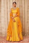 Buy_Shyam Narayan Prasad_Yellow Brocade Silk Leaf Neck Lehenga Set_at_Aza_Fashions