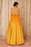 Shop_Shyam Narayan Prasad_Yellow Brocade Silk Leaf Neck Lehenga Set_at_Aza_Fashions