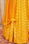 Shop_Shyam Narayan Prasad_Yellow Brocade Silk Leaf Neck Lehenga Set_Online_at_Aza_Fashions