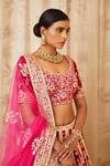 Shop_Shyam Narayan Prasad_Maroon Brocade Silk Scoop Neck Embroidered Bridal Lehenga Set _Online_at_Aza_Fashions