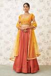Buy_Shyam Narayan Prasad_Orange Cotton Satin Scoop Neck Printed Lehenga Set _at_Aza_Fashions