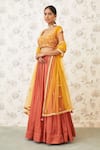 Buy_Shyam Narayan Prasad_Orange Cotton Satin Scoop Neck Printed Lehenga Set _Online_at_Aza_Fashions