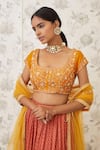 Shop_Shyam Narayan Prasad_Orange Cotton Satin Scoop Neck Printed Lehenga Set _Online_at_Aza_Fashions