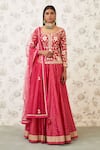 Buy_Shyam Narayan Prasad_Pink Viscose Silk Scoop Neck Embroidered Kurta Lehenga Set  _at_Aza_Fashions