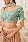 Shop_Shyam Narayan Prasad_Beige Cotton Satin V Neck Printed Lehenga Set _Online_at_Aza_Fashions