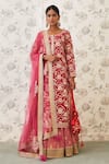 Buy_Shyam Narayan Prasad_Pink Chanderi Brocade Round Kurta Lehenga Set _at_Aza_Fashions