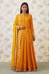 Buy_Shyam Narayan Prasad_Orange Viscose Silk Mandarin Collar Printed Anarkali Set  _at_Aza_Fashions