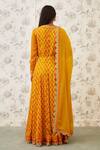 Shop_Shyam Narayan Prasad_Orange Viscose Silk Mandarin Collar Printed Anarkali Set  _at_Aza_Fashions