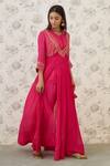 Buy_Shyam Narayan Prasad_Pink Raw Silk, Twill, Viscose Chinnon Round Embroidered Angarkha And Pant Set  _at_Aza_Fashions