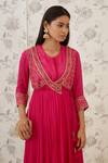 Shyam Narayan Prasad_Pink Raw Silk, Twill, Viscose Chinnon Round Embroidered Angarkha And Pant Set  _at_Aza_Fashions