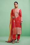 Buy_Shyam Narayan Prasad_Orange Cotton Satin Embroidery Round Gota Kurta Set _at_Aza_Fashions