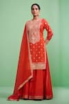 Shyam Narayan Prasad_Red , Viscose Organza, Brocade Round Gota Embroidered Kurta Set _Online_at_Aza_Fashions