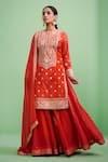 Buy_Shyam Narayan Prasad_Red , Viscose Organza, Brocade Round Gota Embroidered Kurta Set _at_Aza_Fashions