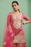 Shyam Narayan Prasad_Pink Satin, Net Lining Round Printed Kurta Sharara Set _Online_at_Aza_Fashions