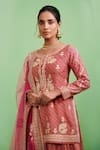 Shyam Narayan Prasad_Pink Viscose Silk Gota Embroidered Kurta Set_Online_at_Aza_Fashions