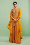 Buy Shyam Narayan Prasad Yellow Organza Lining Cotton, Silk Brocade, Embroidered Kurta Sharara Set at Aza Fashions Buy_Shyam Narayan Prasad_Yellow Organza Lining Cotton, Silk Brocade, Embroidered Kurta Sharara Set _at_Aza_Fashions
