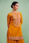Shyam Narayan Prasad Yellow Organza Lining Cotton, Silk Brocade, Embroidered Kurta Sharara Set Online at Aza Fashions Shyam Narayan Prasad_Yellow Organza Lining Cotton, Silk Brocade, Embroidered Kurta Sharara Set _Online_at_Aza_Fashions