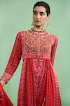 Shyam Narayan Prasad_Red Cotton Satin Embroidery Round Printed Anarkali Set _Online_at_Aza_Fashions