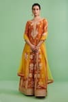 Buy_Shyam Narayan Prasad_Orange Chanderi Embroidery Round Kurta Sharara Set _at_Aza_Fashions