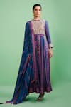 Shyam Narayan Prasad_Blue Cotton Satin Embroidery Round Printed Anarkali Set _Online_at_Aza_Fashions