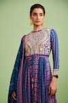 Buy_Shyam Narayan Prasad_Blue Cotton Satin Embroidery Round Printed Anarkali Set _Online_at_Aza_Fashions