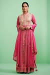 Buy_Shyam Narayan Prasad_Pink Cotton Satin Gota Embroidered Kurta Set_at_Aza_Fashions