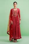 Buy_Shyam Narayan Prasad_Red Viscose Silk Embroidery Round Zardozi Kurta Set _at_Aza_Fashions