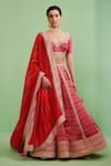 Buy_Shyam Narayan Prasad_Maroon Embroidery U Neck Printed Bridal Lehenga Set_at_Aza_Fashions