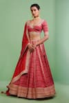 Shyam Narayan Prasad_Maroon Embroidery U Neck Printed Bridal Lehenga Set_Online_at_Aza_Fashions