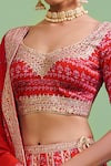 Buy_Shyam Narayan Prasad_Maroon Embroidery U Neck Printed Bridal Lehenga Set_Online_at_Aza_Fashions