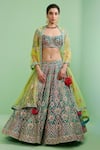 Buy_Shyam Narayan Prasad_Blue Embroidery U Neck Bridal Lehenga Set _at_Aza_Fashions