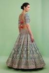 Shop_Shyam Narayan Prasad_Blue Embroidery U Neck Bridal Lehenga Set _at_Aza_Fashions