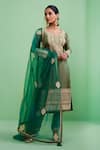 Shyam Narayan Prasad_Green Net, Cotton Satin Round Gota Embroidered Kurta Set _Online_at_Aza_Fashions