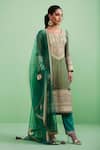 Buy_Shyam Narayan Prasad_Green Net, Cotton Satin Round Gota Embroidered Kurta Set _at_Aza_Fashions