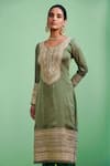 Buy_Shyam Narayan Prasad_Green Net, Cotton Satin Round Gota Embroidered Kurta Set _Online_at_Aza_Fashions