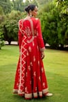 Shop_Shyam Narayan Prasad_Red Jacquard Dola Silk Embroidered Floral Motifs Round Anarkali Set  _at_Aza_Fashions